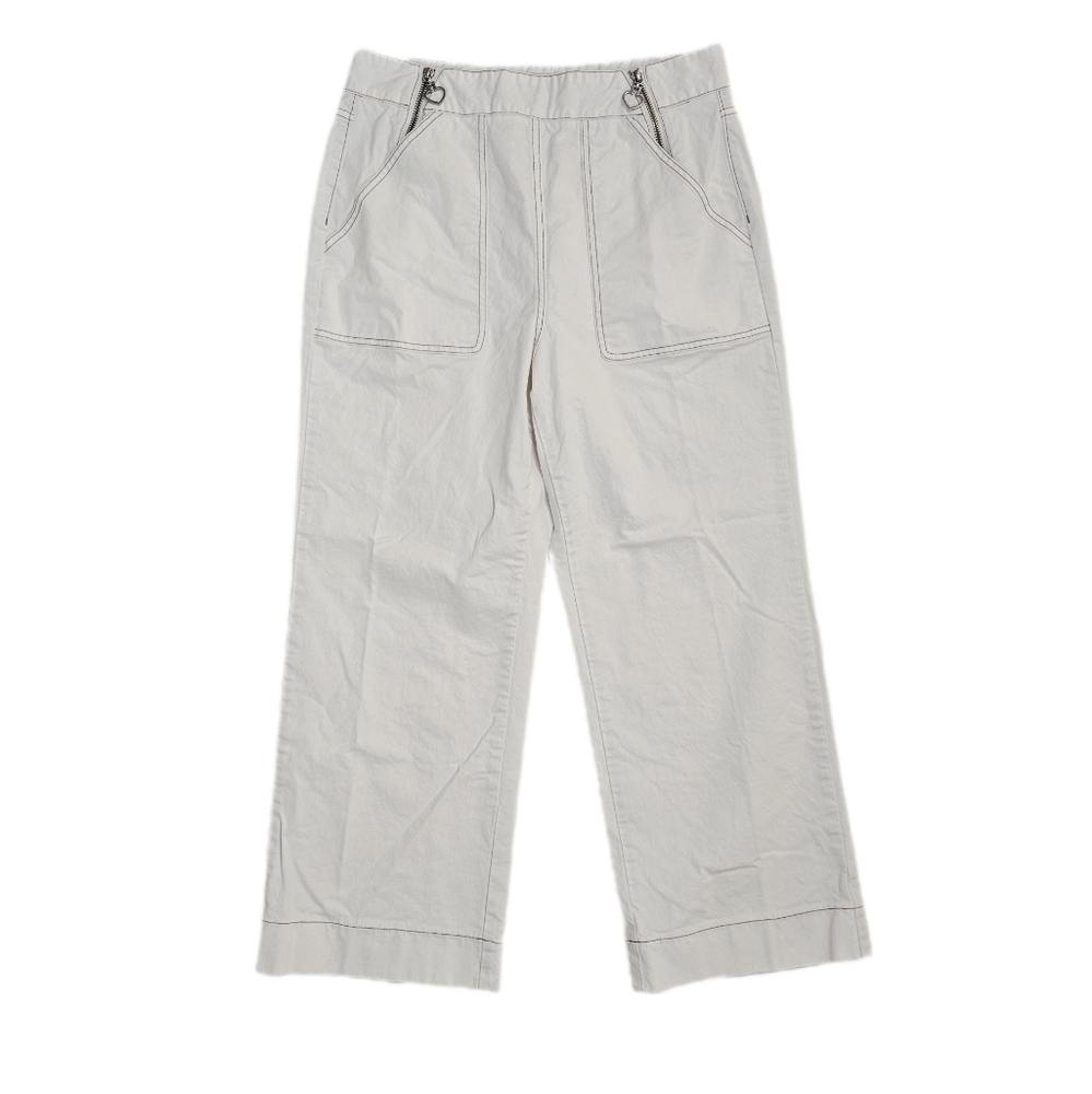 Kate Spade Denim Dual Zip Flare Ankle Pants Womens White 31 Stretch Loose Preppy
